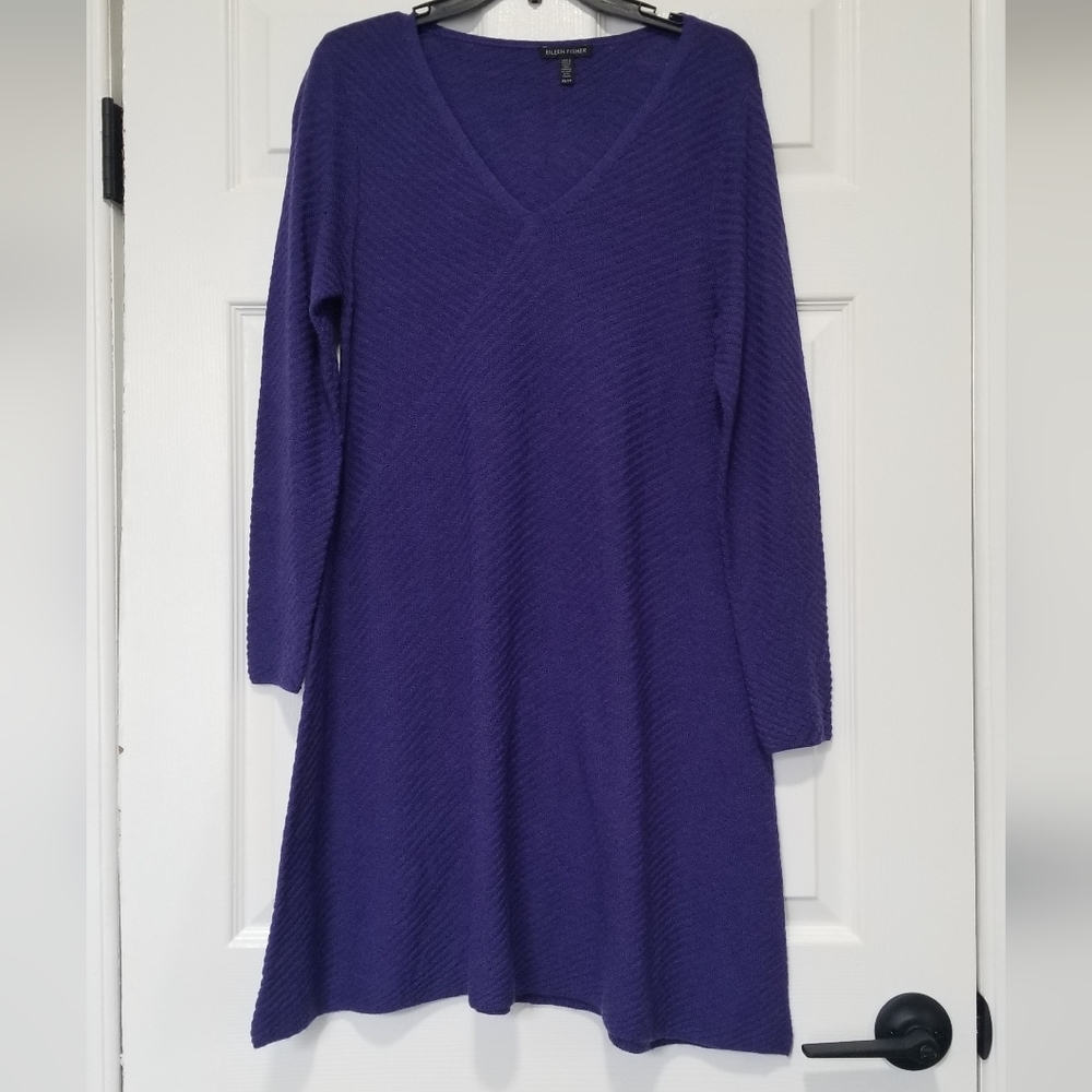 Eileen Fisher Purple Tunic Top A Line Wool Knit Mini Dress